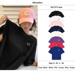 Áo thun Kill System oversize form fit thêu số 11:11 chất thun cotton tay ngắn nam nữ