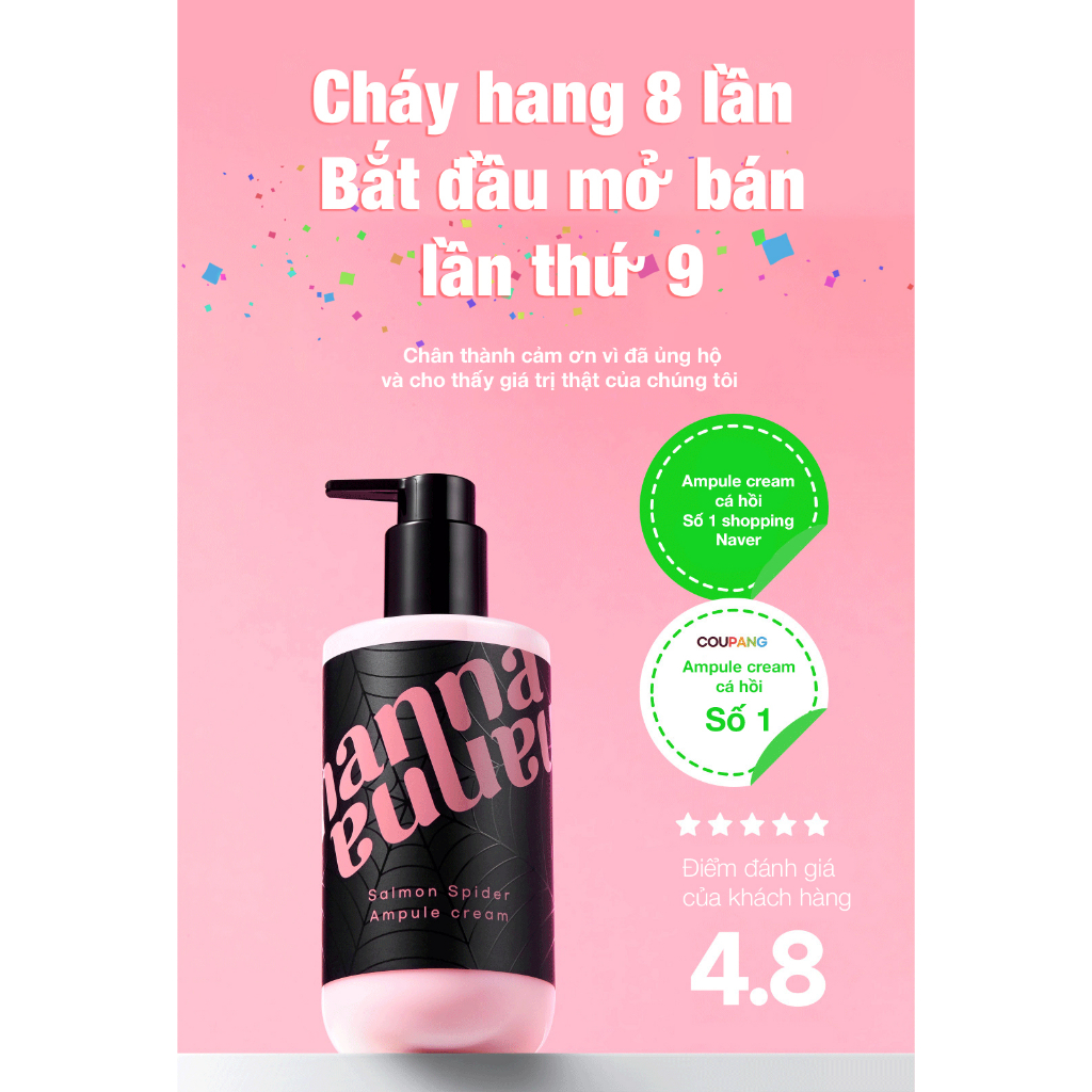 SN0455- Kem dưỡng kiêm tinh chất 2in1 cá hồi NANNA SALMON SPIDER AMPULE Cream chiết xuất 50000PPM 300ml