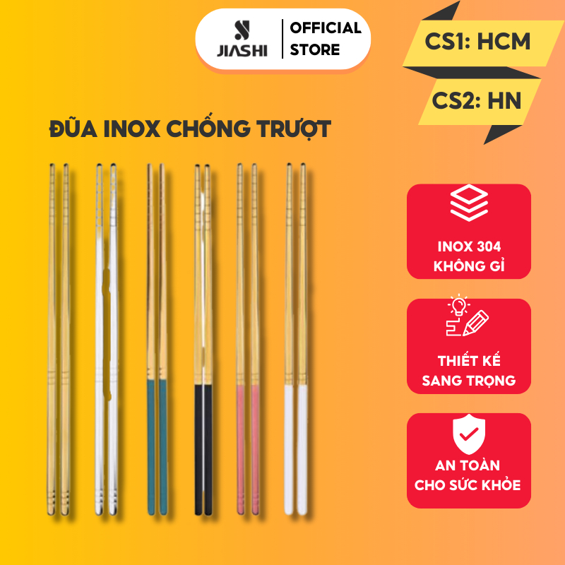 Đũa inox JIASHI 304 chống trượt cao cấp dùng cho cá nhân, cơm trưa văn phòng, gia đình, dã ngoại DIC01