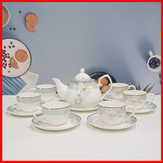  Bộ tách trà sứ xương Bone Porcelain nhiều hoa văn 146  14 chi tiết  - Có hộp quà tặng quai xách 