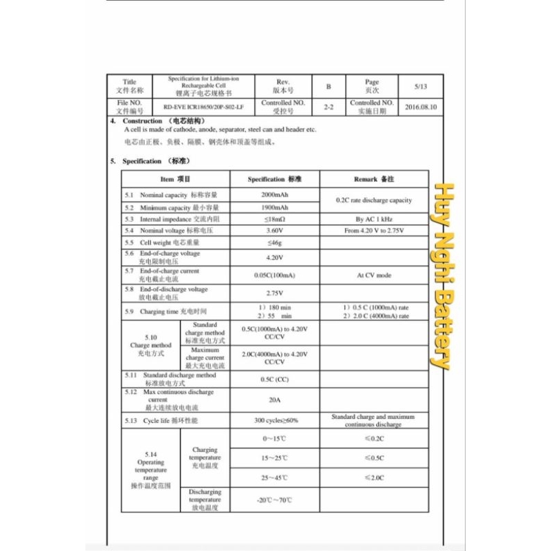 Pin 18650 EVE 20P Mới  - Dung lượng 2000mah Xả 20a