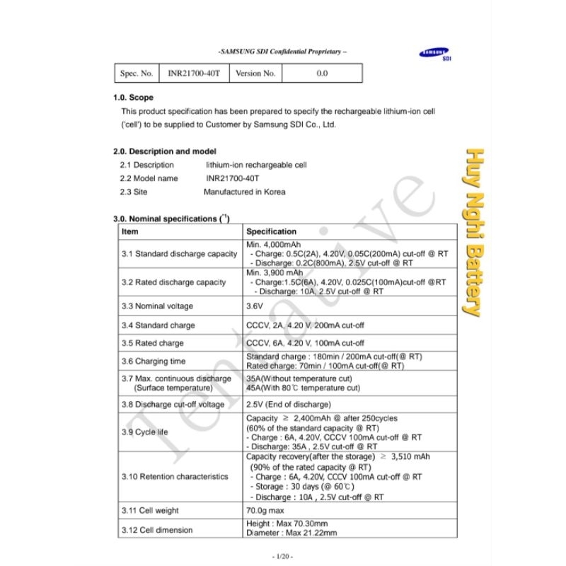 Pin 21700 SamSung 40T  Hàng Tháo Thiết Bị , Dòng Xả 35A, Chuyên Xả Cao