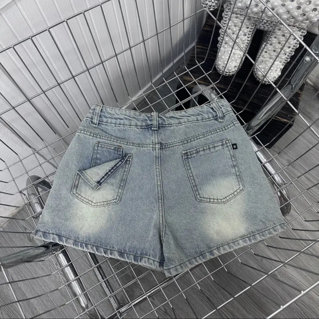 Chân váy jean ngắn chữ a đính đá , chân váy đính đá bò nữ lưng cao chất dày mịn không co dãn bông mặt vải có quần bảo vệ