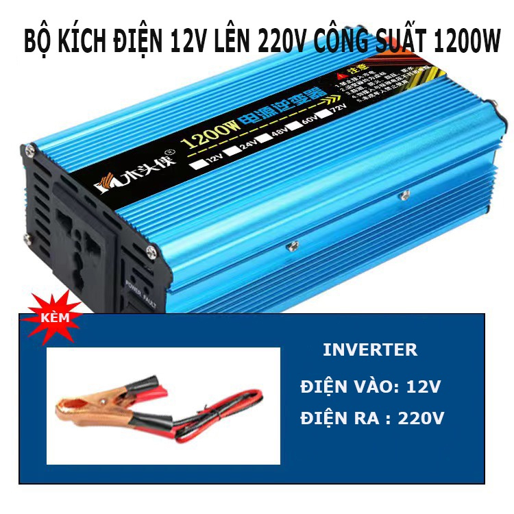 Bộ kích điện 12V lên 220V 1200W - 1200w Inverter 12V Sin Chuẩn Mẫu 2023