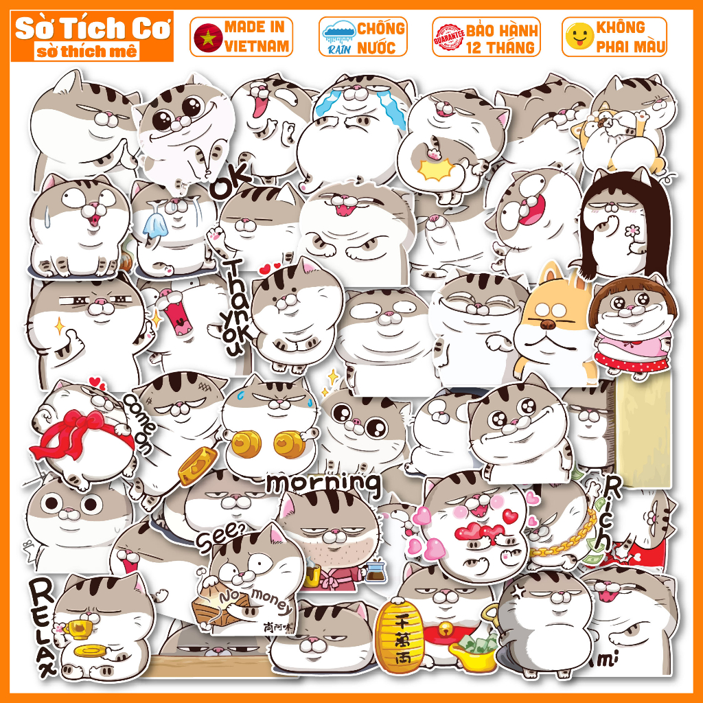 [Bộ 50 Sticker] Mèo Ami chống nước sticker dán mũ bảo hiểm, laptop, điện thoại, đàn guitar, vali. MSP: NS67