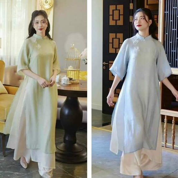 Áo Dài Cách Tân Nữ Dáng Suông Xưa Hồ Điệp kèm quần tơ 4 tà cao cấp LP