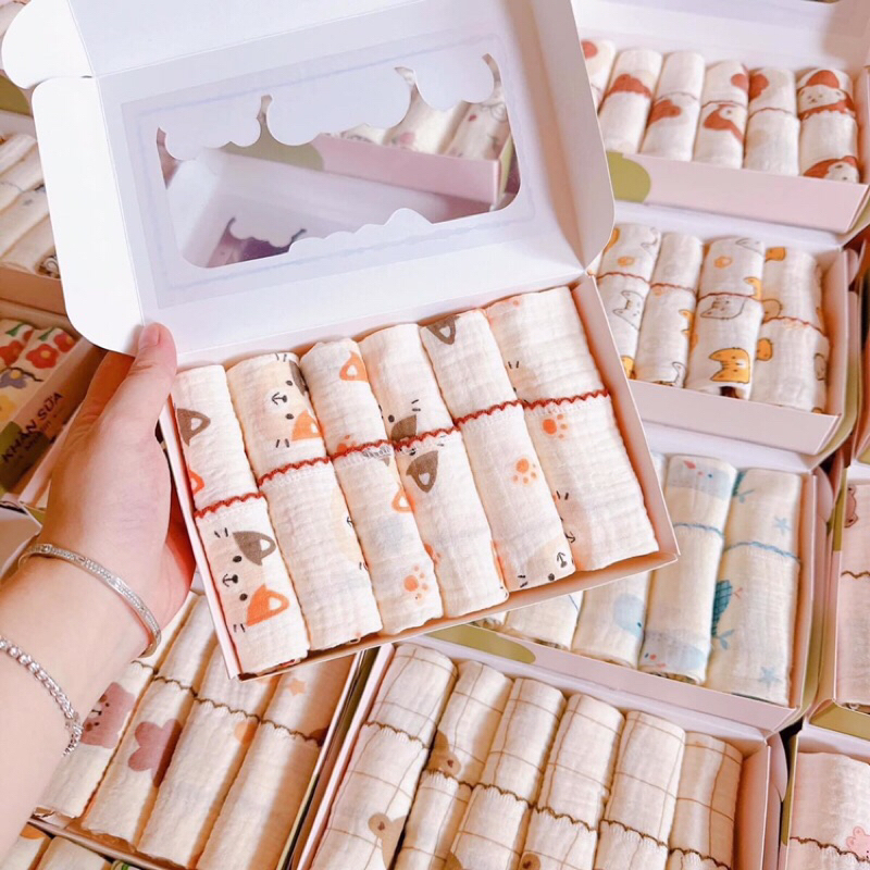 Set 6 khăn sữa muslin Bunny siêu thấm hút cho bé