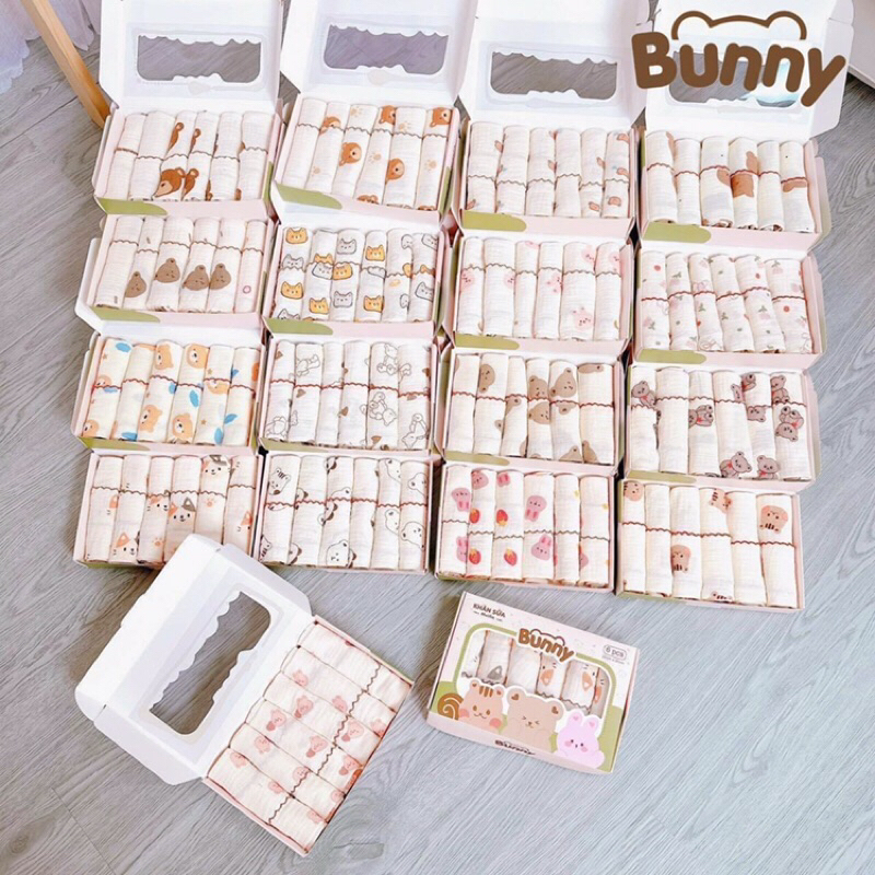 Set 6 khăn sữa muslin Bunny siêu thấm hút cho bé