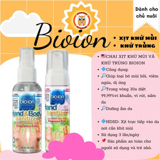 xịt rửa tay và cơ thể BIOION (sát khuẩn - khử mùi) thích hợp khi chơi nhiều với pets (chó, mèo, hamster, thỏ,...)