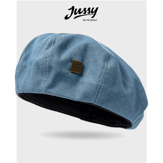 Mũ Nồi Jean Denim Chữ C JBR17 Jussy Official Kiểu Mũ Beret Nữ Chất Vải Jean Form Mềm Có Dây Rút