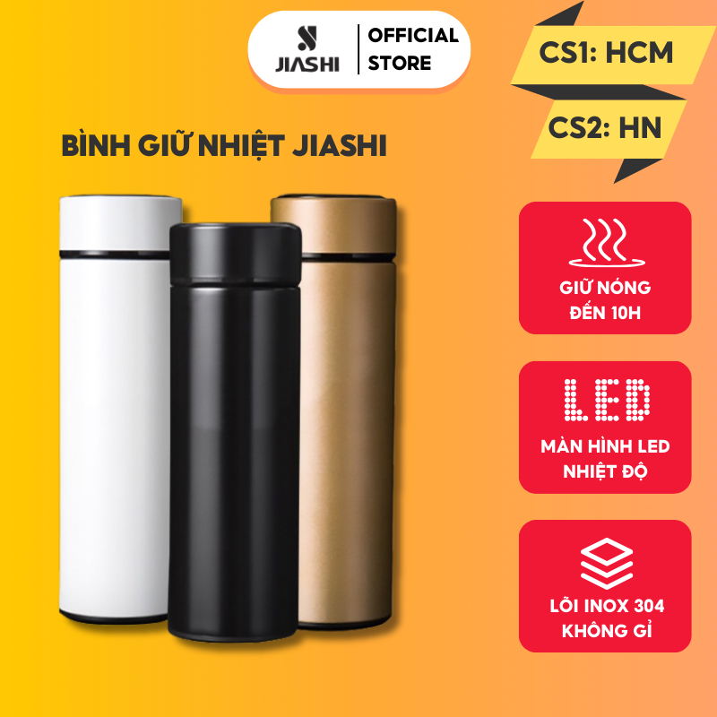 Bình giữ nhiệt Jiashi 500ml cảm ứng thông minh hiển thị nhiệt độ màn hình LED bằng thép không gỉ 304 nóng 10 tiếng BGN01