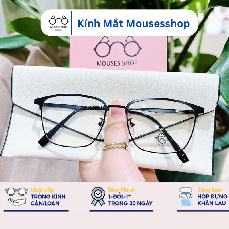 Gọng kính cận nam nữ Mousesshop chất liệu kim loại mắt vuông thanh mảnh mã 66028