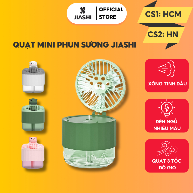 Quạt mini phun sương JIASHI tích điện kết hợp đèn ngủ nhiều màu 3 chế độ gió mát - QMN04