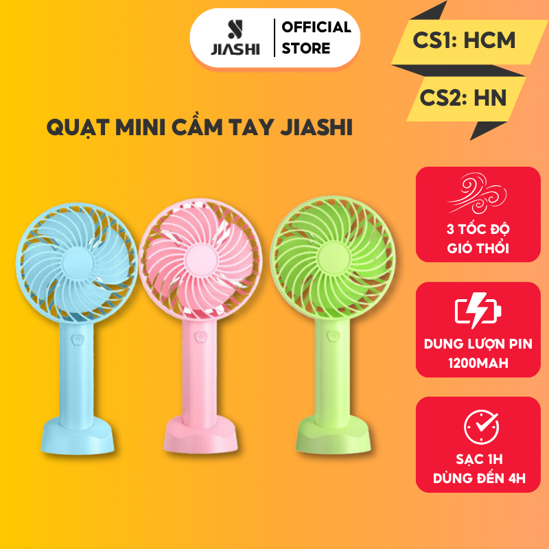 Quạt mini cầm tay Jiashi tích điện 3 chế độ gió có đế để bàn tiện lợi sạc USB nhanh chóng - QMN01