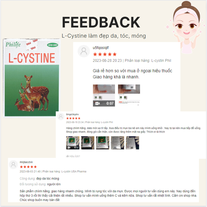 Viên uống tổng hợp làm đẹp da tóc móng L-cystine hộp 60 viên