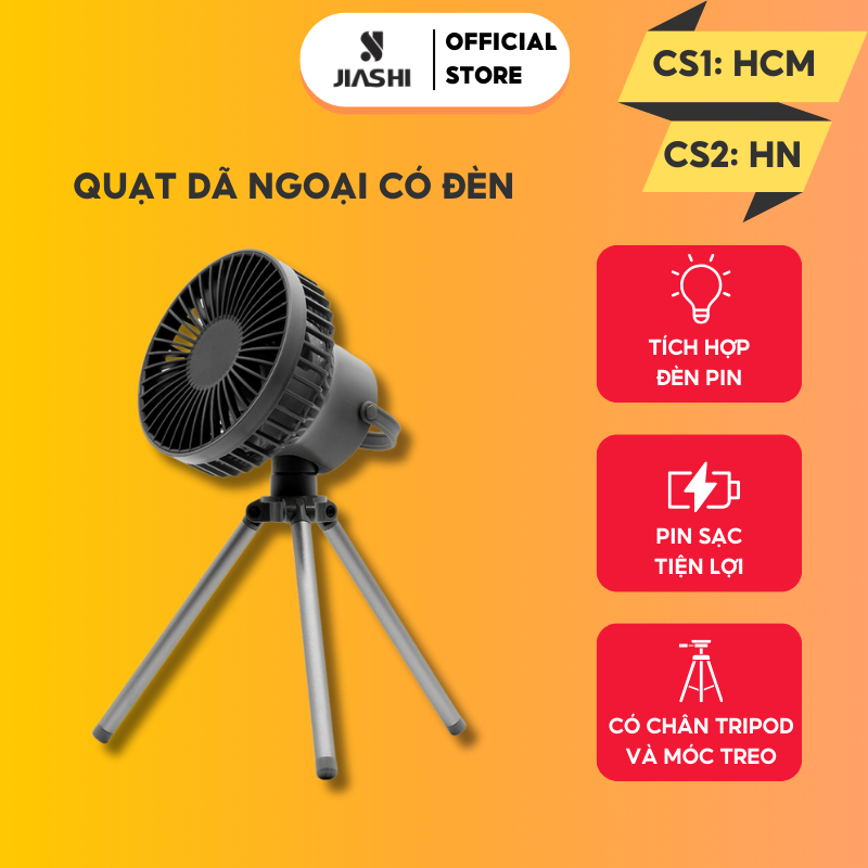 Quạt dã ngoại có đèn led camping JIASHI quạt treo lều cắm trại quạt mini 3 chân để bàn thông minh QMN12