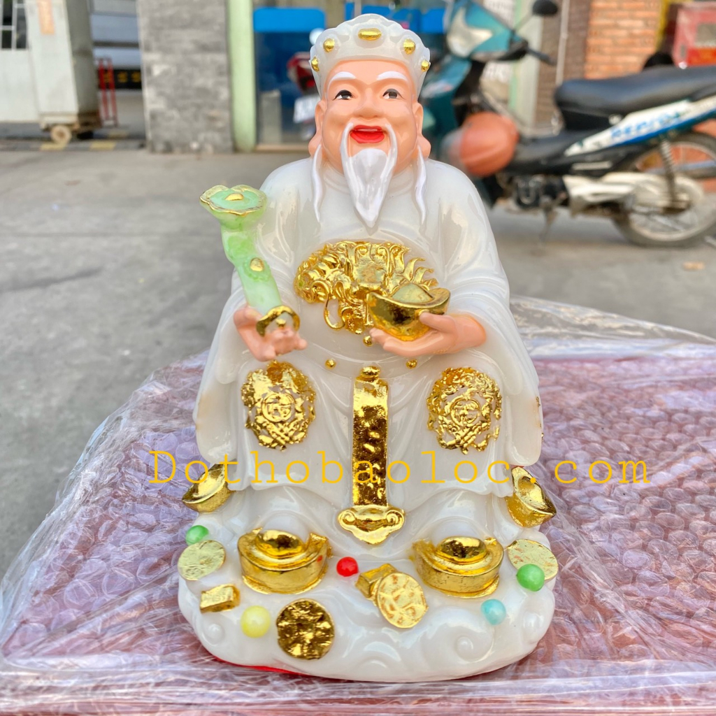 Tượng Thần Tài Thổ Địa đá Việt Nam mẫu đám mây cao cấp 6inch cao 16cm – Màu Trắng