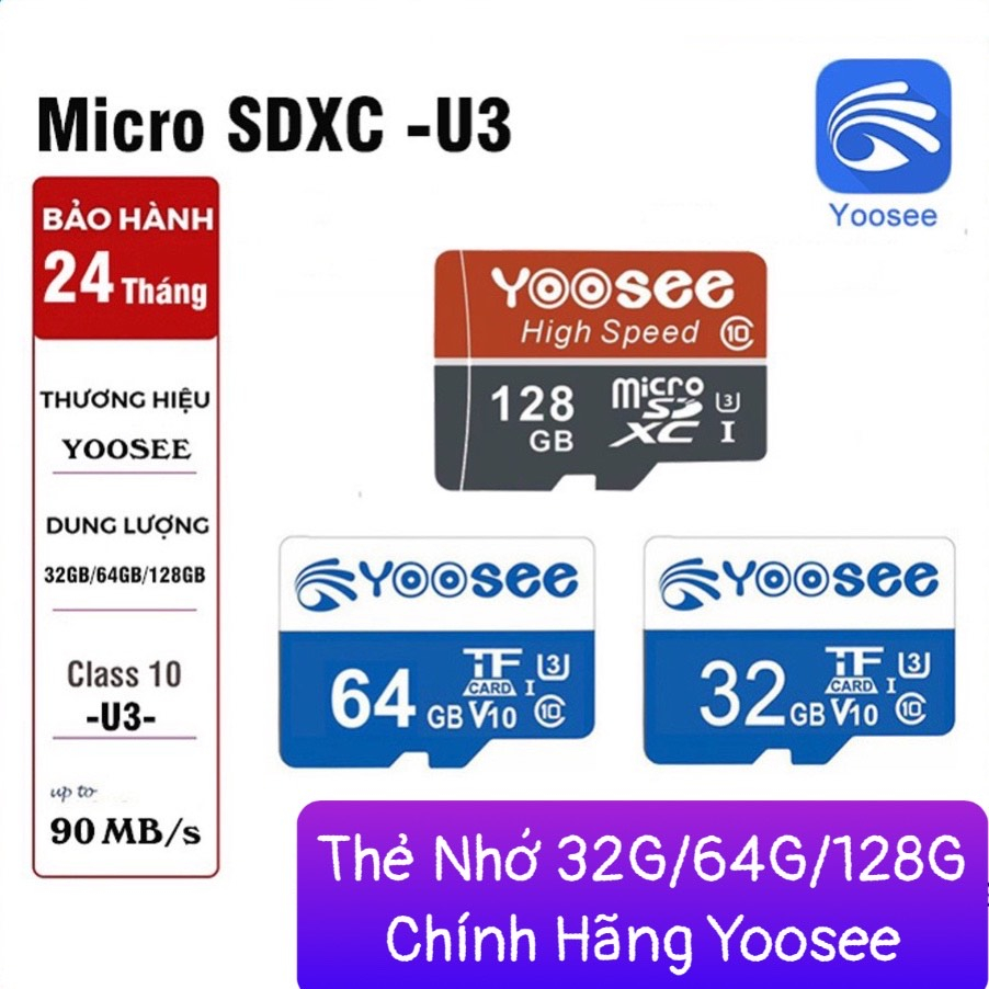 [Loại 1] Thẻ Nhớ Yoosee 128GB/64GB/32GB chuẩn U3 chính hãng, Chuyên dụng lưu trữ Camera/Điện thoại
