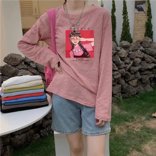 Áo thun nữ dài tay in hình dể thương, Áo phông dài tay chất Xược dáng rộng