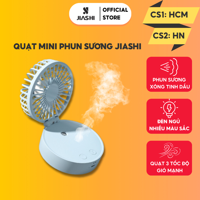 Quạt mini phun sương JIASHI tích điện kết hợp đèn ngủ nhiều màu dung lượng pin lớn 2000mAh - QMN03