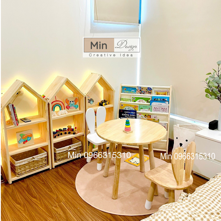 Kệ tủ đồ chơi, sách vở đa năng cho bé_ kệ sách hình ngôi nhà_Gỗ Thông tự nhiên nhập khẩu, an toàn cho bé khi sử dụng!