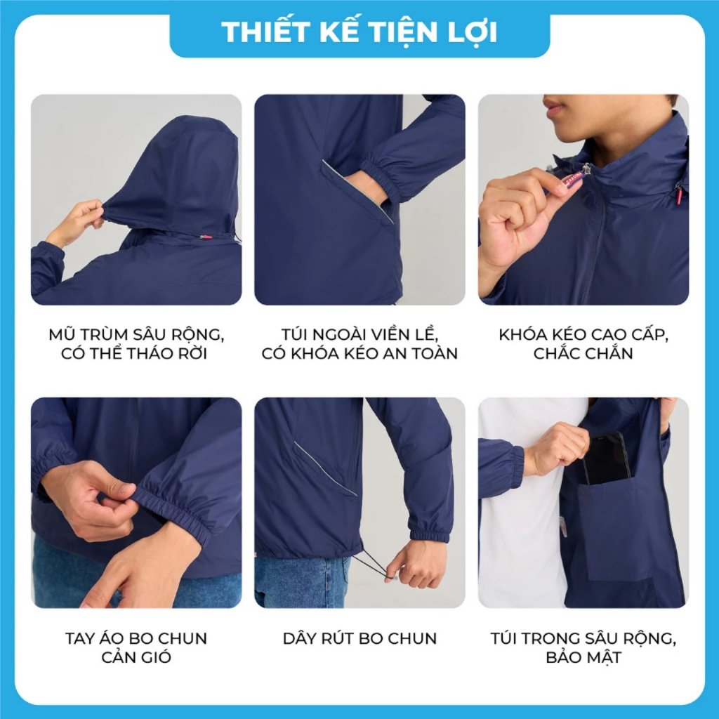 Áo Gió Nam 𝐂𝐀𝐑𝐃𝐈𝐍𝐀 2 Lớp Chất Vải Gió Cao Cấp Chống Thấm Nước Cản Gió Phong Cách Thể Thao Trẻ Trung 3GNM01