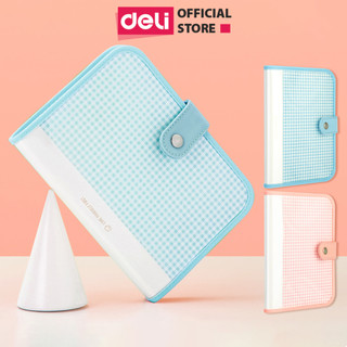 Sổ tay ghi chép bìa da bọc nhựa chống nước xinh xắn A5 32K 192 trang Deli - 4 định dạng giấy - Xanh dương/Hồng