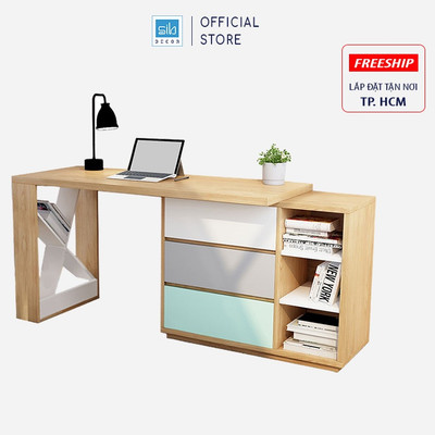 [Giao lắp tại TP.HCM] Bàn Làm Việc Hiện Đại Kết Hợp Tủ Sách Nhiều Ngăn Đa Sắc Màu Phong Cách Bắc Âu SIB Decor BLV06