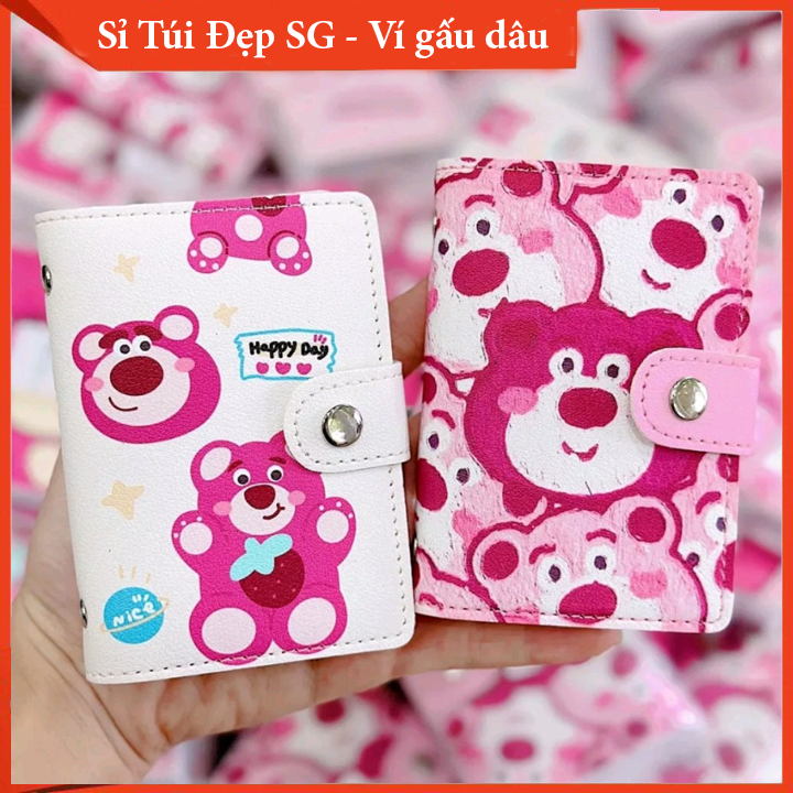 Ví Ngắn Mini Gấu Dâu Nữ Cầm Tay Có Khóa Kéo Họa Tiết Hoạt Hình Hello Kitty Dễ Thương TX1081