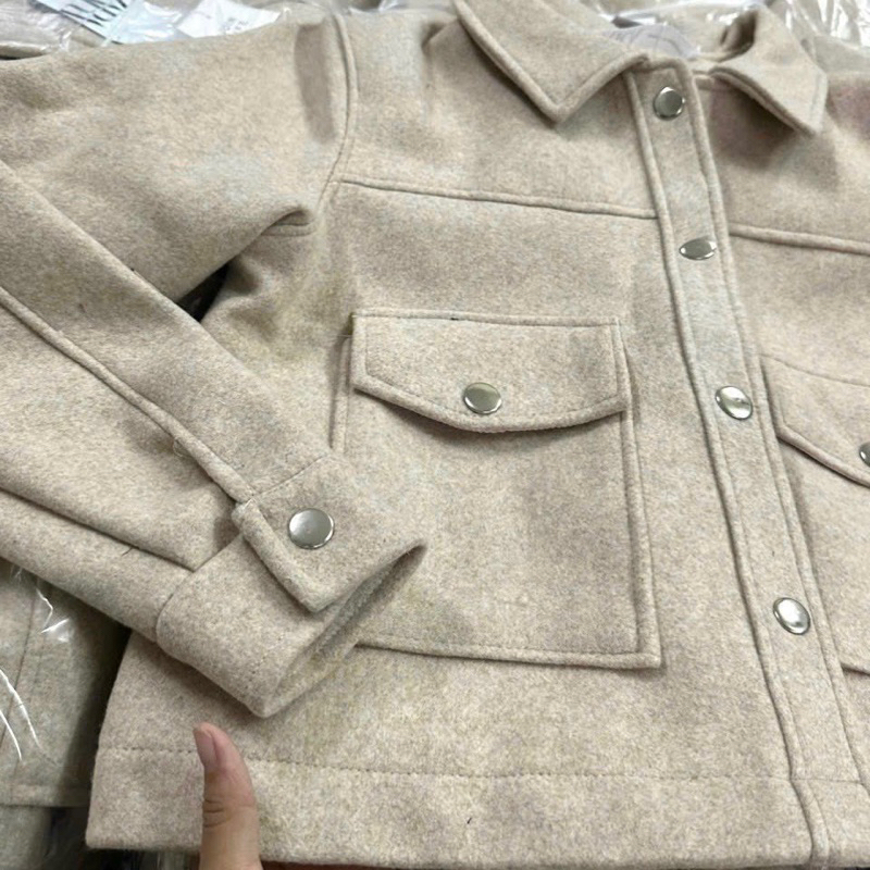 Áo khoác dạ ép màu nâu tây túi ngực Za.ra