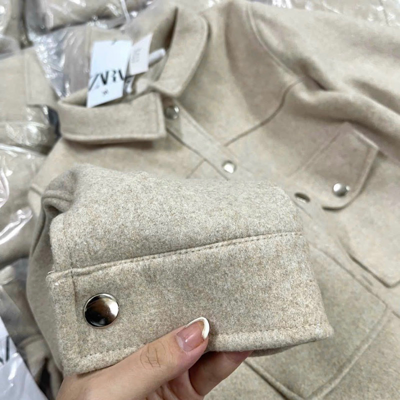 Áo khoác dạ ép màu nâu tây túi ngực Za.ra