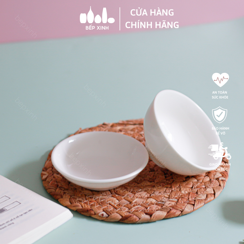 Chén chấm và dĩa chấm trắng trơn - Sứ Minh Châu