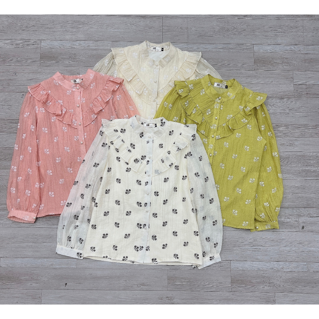 Áo sơ mi nữ CÚC FASHION cao cấp vải đẹp công sở sang trọng áo tơ nhăn hoa nhí 2 lớp A1929
