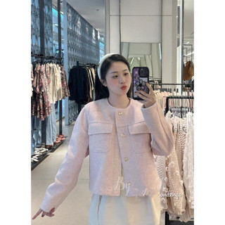 Áo khoác dạ zara xuất xịn hồng 2 túi basic dày dặn