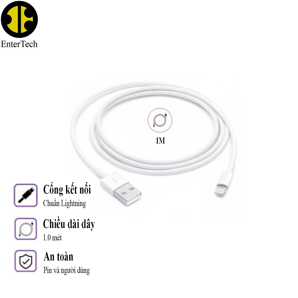 Dây sạc dùng cho ĐT 6G/ 6S/ 6 Plus/ 6S Plus đến 14 Promax…chính hãng EnterTech.