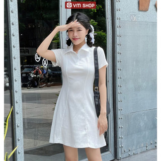 Đầm thun VM Shop xòe tay ngắn 2096 cổ bẻ 2 nút xinh xắn thời trang ulzzang Hàn Quốc VDT00005