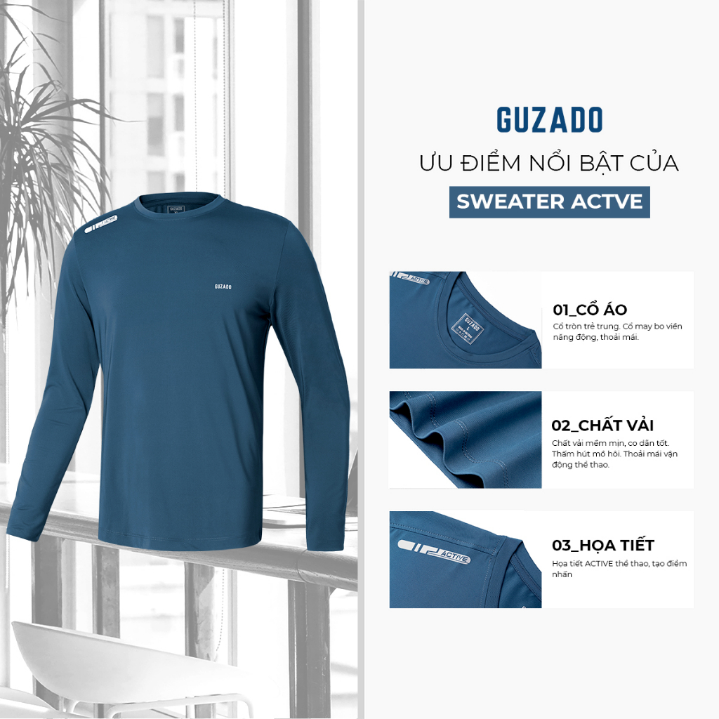 Áo sweater nam Guzado Vải Heattech Thể Thao Giữ Ấm Tốt,Co Giãn 4 Chiều Cao Cấp,Thoải Mái GTD01