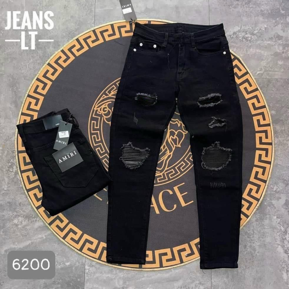 Quần jean nam cao cấp jean nam chất bò phối vá DA ĐEN thời trang cao cấp