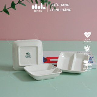 Dĩa chấm 2 ngăn trắng trơn - sứ minh châu - m11