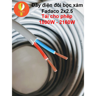 Dây điện 2 lõi 2x2.5 tròn xám, lõi đồng, 2 vỏ bọc Fadaco 10m 15m 20m 25m 30m 40m
