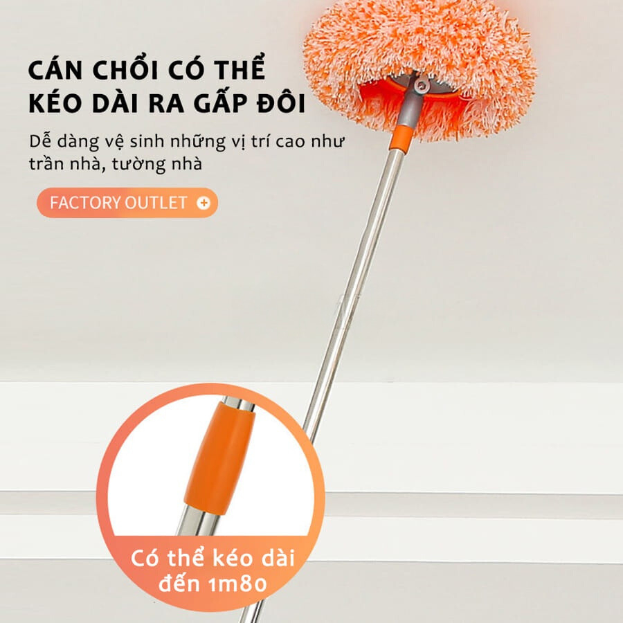Chổi lau trần nhà hình hướng dương dài 1.8m xoay 180 độ - GODWELL