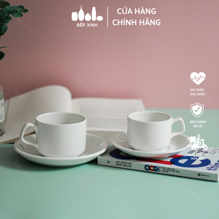 Tách trà cafe và dĩa lót tách trắng trơn - Sứ Minh Châu