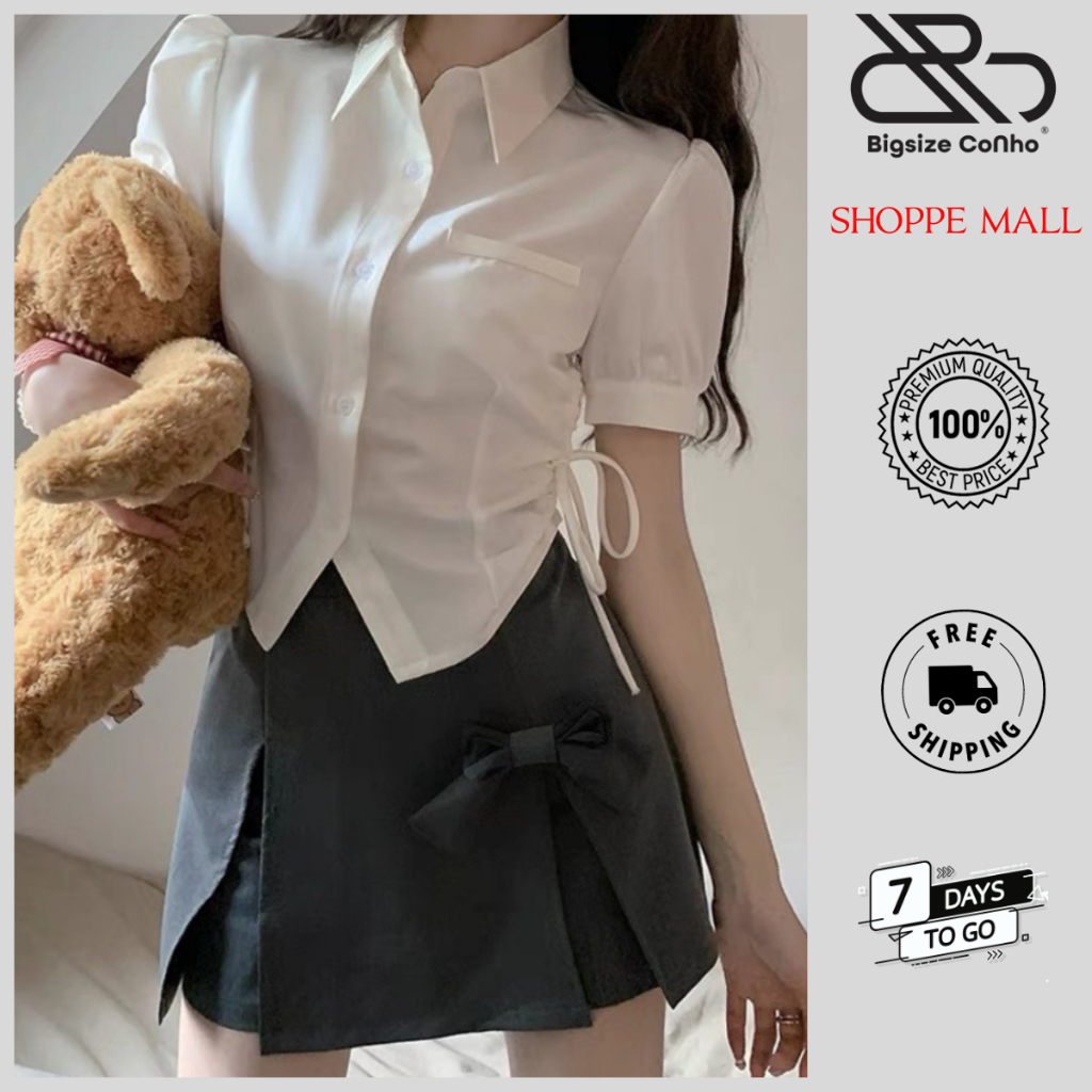 Áo Sơ Mi Bigsize Cô Nhỏ Rút Dây Eo,Áo Kiểu Nữ Big Size Phom Rộng Vải Kate Lụa Mềm Nhẹ SM11