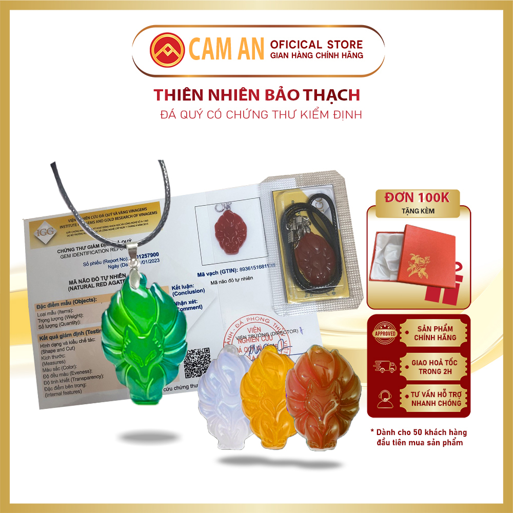 Mặt đ.á Hồ ly chúa chín đuôi, chạm khắc bằng đ.á tự nhiên, có giấy kiểm định kèm theo