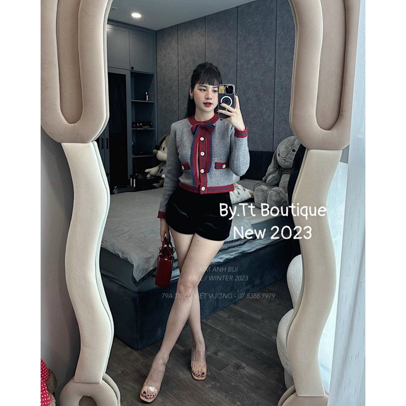 Áo len nữ cúc kèm nơ cổ QC