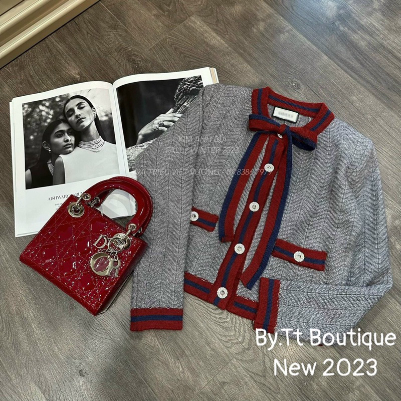 Áo len nữ cúc kèm nơ cổ QC