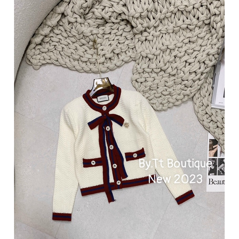 Áo len nữ cúc kèm nơ cổ QC