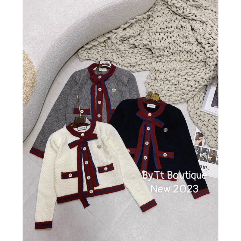 Áo len nữ cúc kèm nơ cổ QC