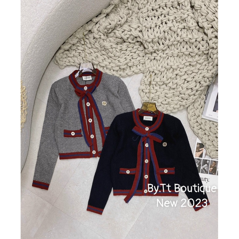 Áo len nữ cúc kèm nơ cổ QC