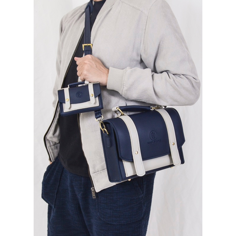 KHÔISTORE Cặp đeo chéo unisex 𝐓𝐚𝐛𝐢 có quai xách xanh navy xám size 25cm thiết kế thủ công tặng ví mini